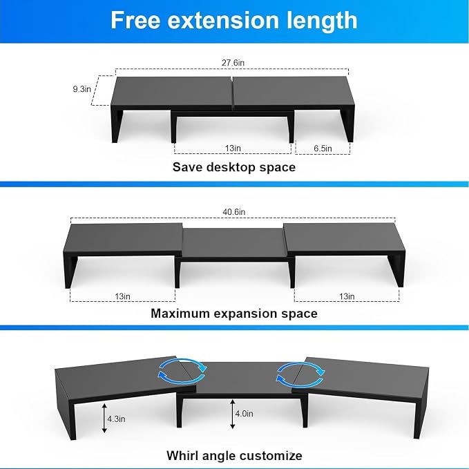 Desk Organizers and Accessories, Dual Monitor Stand Riser, Monitor Desk Shelf for Desktop Organization (Black) - Image 5