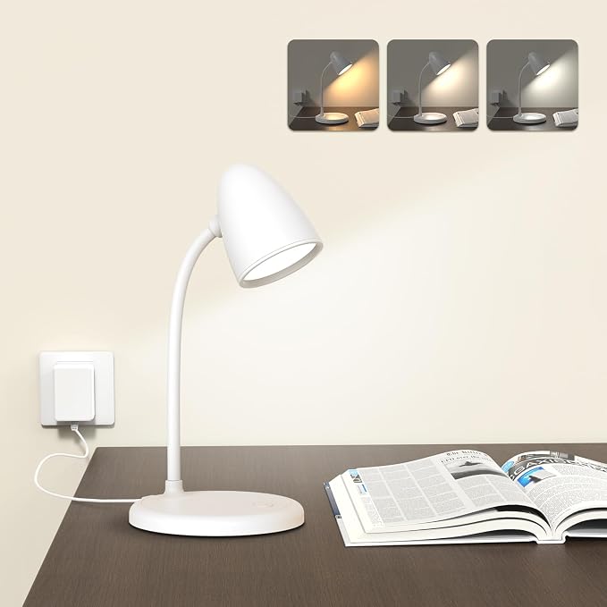 LED Desk Lamp for Home Office,Dimmable Table Lamp 3 Light Colors | Reading Light for Bedside Small Desk Lamp for College Dorm Room,Bedroom Desk Light,White by RORENSE