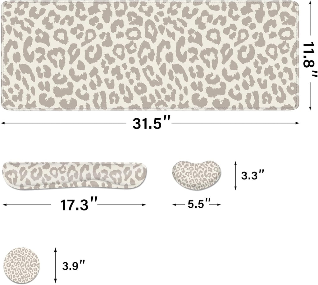 Cheetah Desk Pad and Keyboard Wrist Rest, Large Mouse Pad + Keyboard Pad+Mouse Wrist Support, Non-Slip Desk Mat Protector for Office, Home 31.5×11.8 Inches Leopard - Image 4