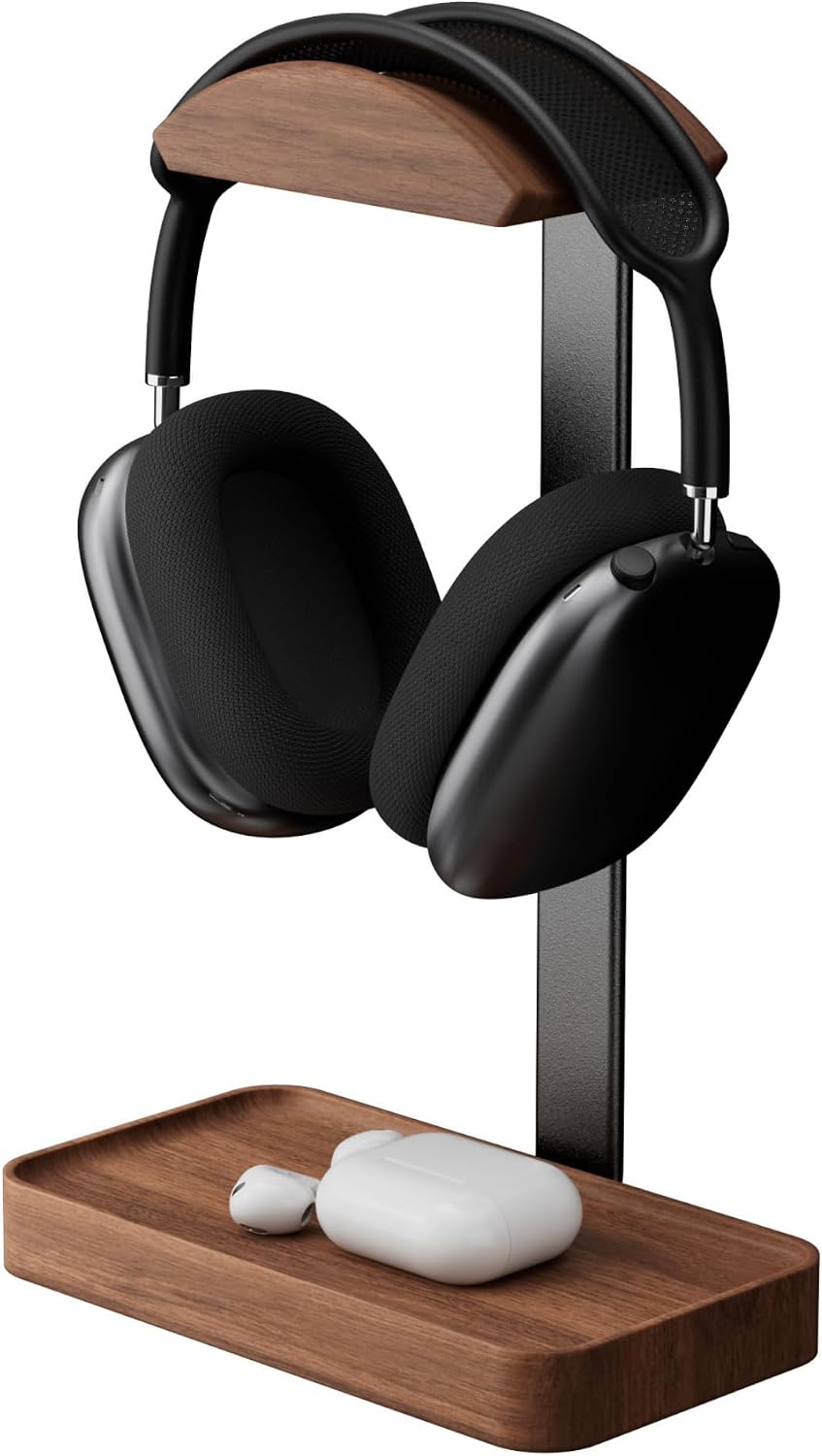 muso wood Walnut Headphone Stand, Wood Headset Stand with Storage Base by muso wood