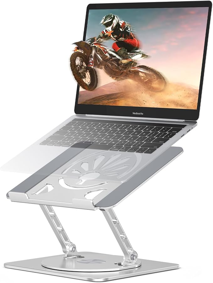 Adjustable Laptop Stand for Desk-360° Rotating Foldable Laptop Holder Ergonomic Laptop Riser for MacBook Pro/Air Dell HP Lenovo Notebook up to 16.3",Silver by Axbima