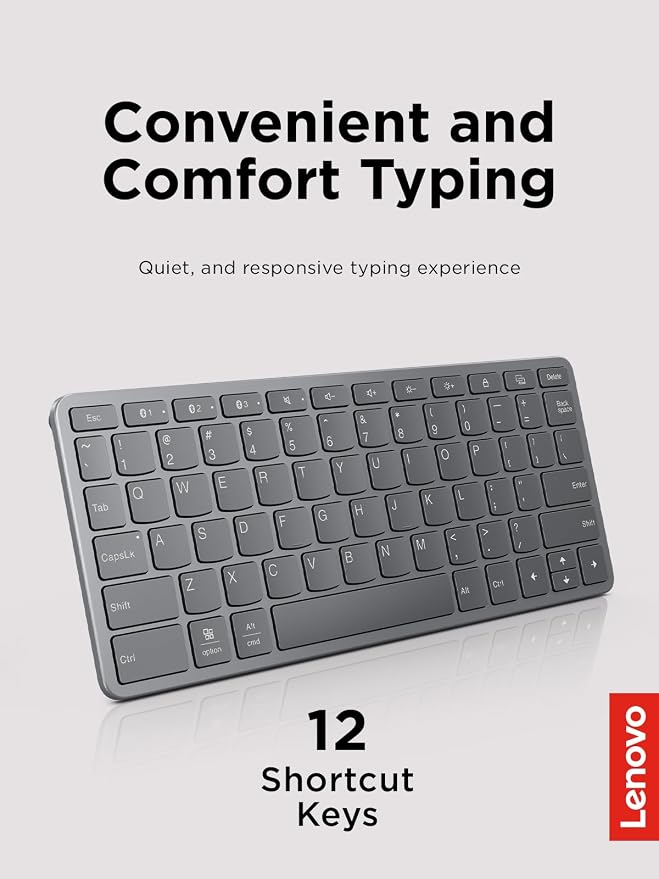 Lenovo Multi-Device Wireless Bluetooth Keyboard, Connect Up to 3 Devices Simultaneously, Compatible with iOS, Android, Windows, Slim Profile, Rechargeable, 60-Hour Battery Life, Iron Grey - Image 5