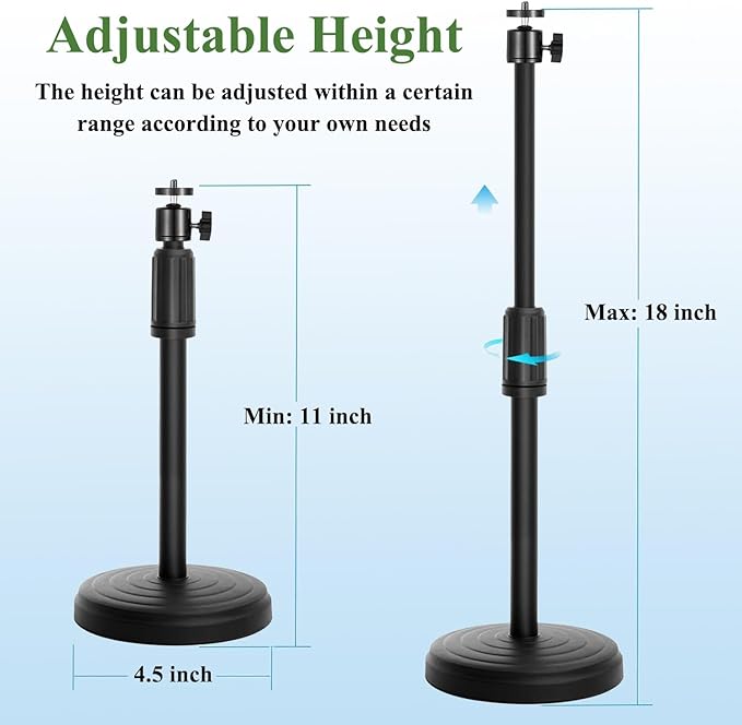 Webcam Stand with Phone Holder, Adjustable Height Desk Camera Mount for Logitech C920 C922 C925e C930e, 1/4" Threaded Desktop Tripod Stand for Live Streaming, Video Conferencing, Online Classes - Image 2