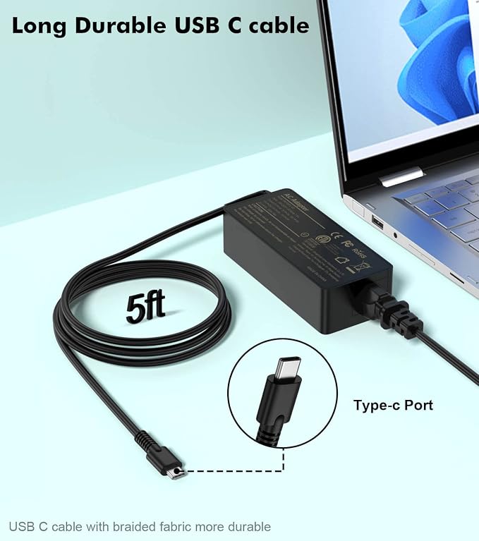 100W USB C Laptop Charger, Fast USB-C Power Adapter Compatible with Lenovo ThinkPad, HP, Dell, Asus, Acer, MacBook, Chromebook and More, PD 3.0 Type C Notebook Power Cord - Image 5