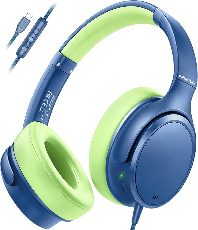 USB C Kids Headphones for School Active Noise Cancelling Headphones-Blue | Comfortable,Adjustable,85/94dB Volume Limit,Stereo Sound Portable Over Ear Type C Headphones for Travel/Tablet/iPad/Classroom by ComfortableHeadphonesSpecialists