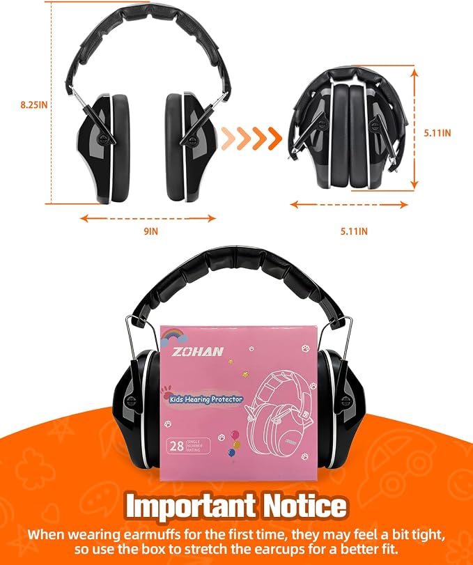 ZOHAN 032 Kids Noise Canceling Headphones - 25dB NRR Kids Ear Protection Earmuffs for School, Monster Jam, Fireworks, Travel, Air Show, Concert, Autism - Black - Image 7