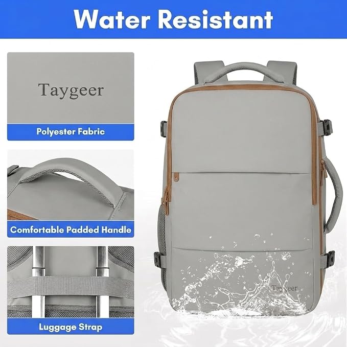 Taygeer Carry On Backpack for Men Women, Laptop Bag 17.3" Flight Approved | Travel Backpack with Water Bottle Pocket & Shoe Pouch, College Teacher Tote Bag for Business Travel, Dark Brown Khaki - Image 7