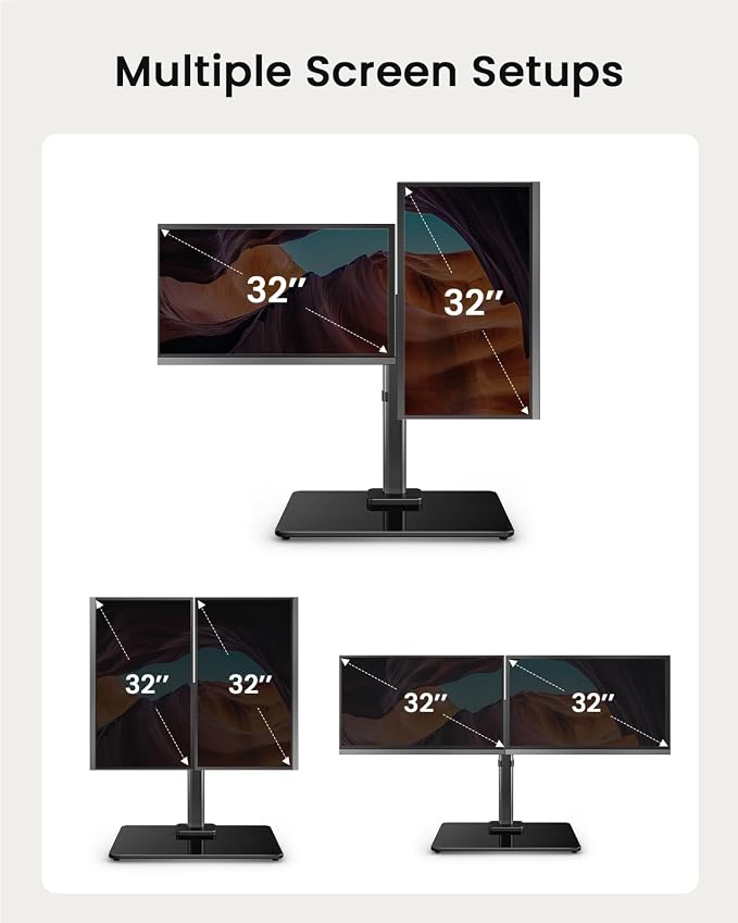 ErGear Freestanding Dual Monitor Stand for 17 to 32 Inch Screens, Computer Monitor Mount for 2 Screens, Dual Monitor Arm with Tempered Glass Base, VESA Mount Desk Stand Holds 22 lbs per Arm - Image 6