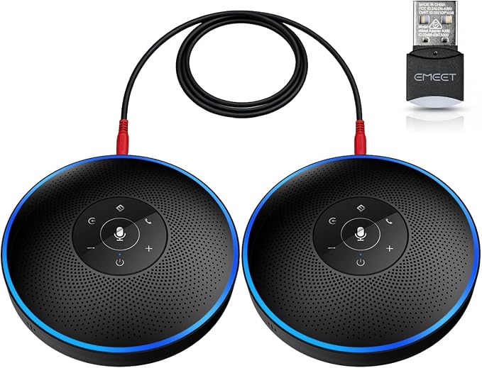 EMEET M220 Bluetooth Speaker, Daisy Chain/Use Alone up to 16 attendees | Professional Wireless Speakerphone 360°Voice Pick-up 8 AI Noise Cancellation Mics Skype Speakerphone for Conference Calls by EMEET