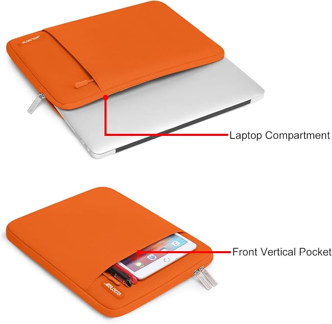 MOSISO Laptop Case 15 inch, Laptop Sleeve Bag with Pocket | Compatible with MacBook Air 15 inch M5 M4 M3 M2 2026-2023, Dell XPS, Polyester Vertical Computer Bag, Orange - Image 4