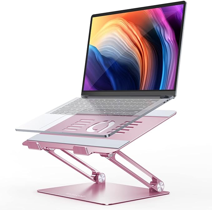 Lamicall Adjustable Laptop Stand for Desk for MacBook Air Pro HP 10-17.3'' | Aluminum Computer Notebook Holder, Portable Laptop Riser, Foldable Ergonomic Office Desk Accessories for Dell XPS Pink by Lamicall