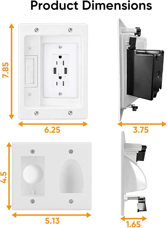 FORGING MOUNT Cord Hider for Wall Mount TV with AC Outlets, 2X USB-A Ports | in-Wall Cable Management Kit, Includes 6ft Extension Cord, Drywall Hole Saw Attachment, Drill Templates - Image 3