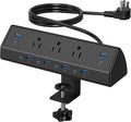 Jgstkcity 130W Desk Clamp Power Strip, 12 USB Ports (6 PD 65W USB-C),Surge Protector,ETL Listed Power Hub Extension Cord,Fast Charging Station for Home Office Desk Edge Mount (Black, 12 USB-130W) by Jgstkcity