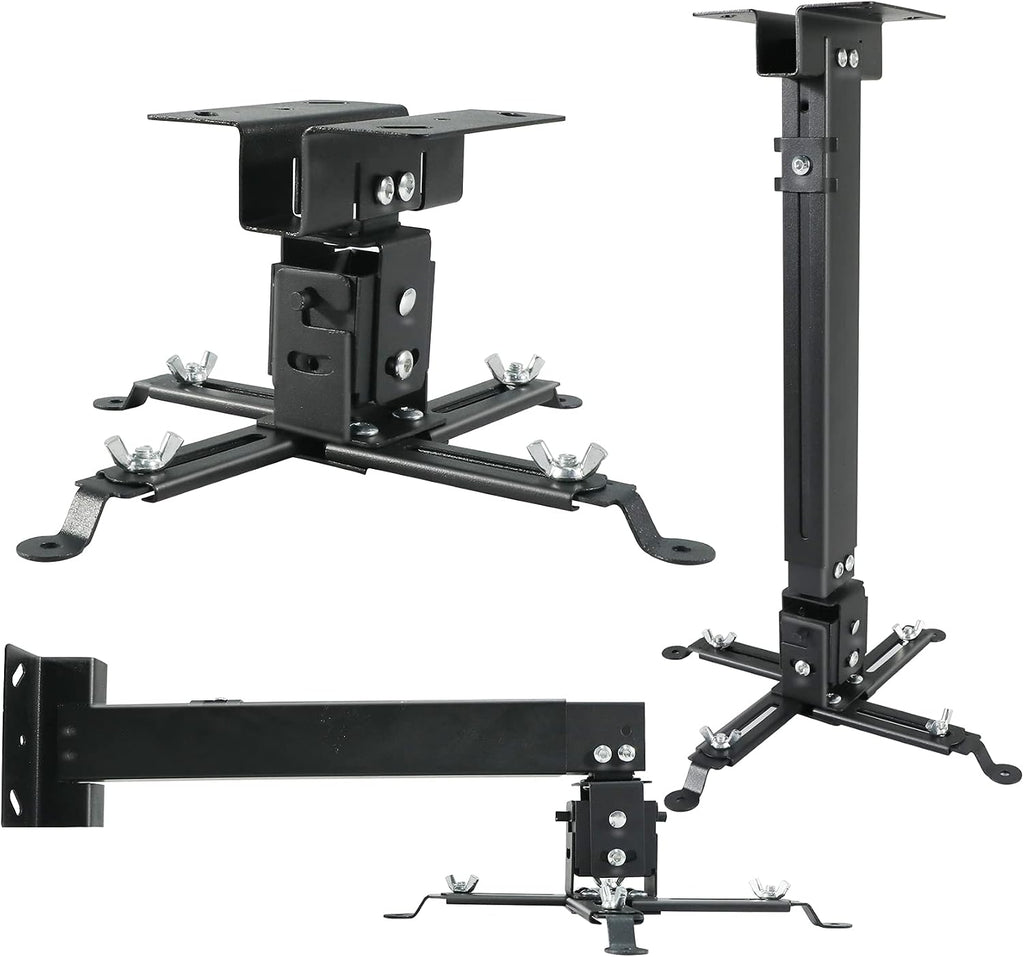 Projector Ceiling Wall Mount Adjustable Height from 11 to 13.7 Inches Bracket with Extendable Arms Low Profile Holder Hanger for Home Office Compatible with Epson Optoma Benq (Black) by Homcine