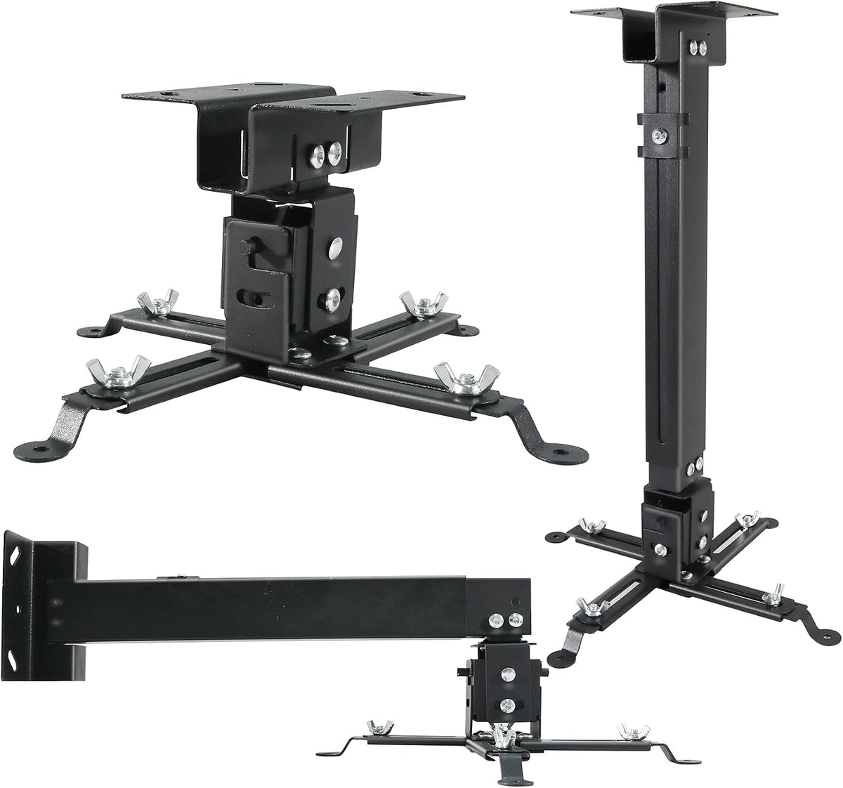 Projector Ceiling Wall Mount Adjustable Height from 11 to 13.7 Inches Bracket with Extendable Arms Low Profile Holder Hanger for Home Office Compatible with Epson Optoma Benq (Black) by Homcine