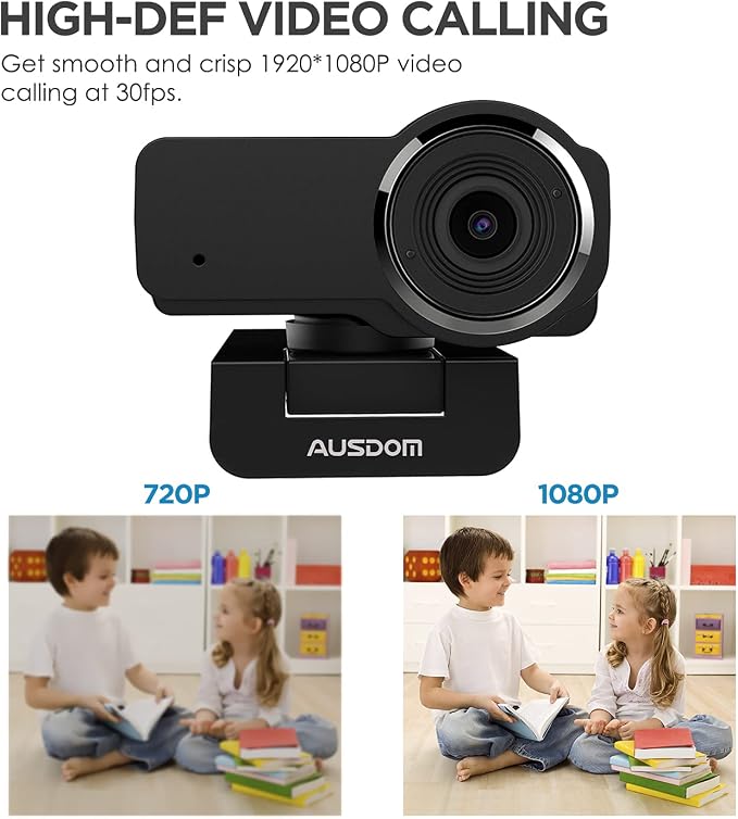 AUSDOM AW635 HD 1080p Webcam with Microphone, Plug & Play USB Streaming Webcam 60° Wide Angle with Low Light Correction for PC Mac Computer Laptop Online Class Zoom Webex Skype Google Meet Teams - Image 2