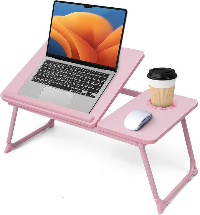 Lap Desk for Couch/Sofa/Floor, 5-Angle Adjustable Bed Desk with Foldable Legs &Cup Holder, Light Weight Bed Tray Table for Writing/Eating/Reading, Portable Laptop Stand for Adults, Kids by Unknown