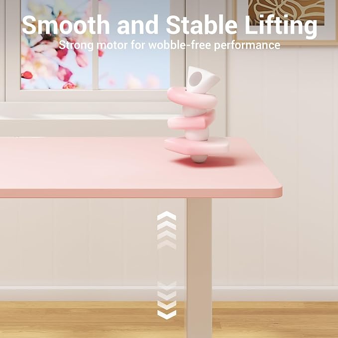 Veken 55 Inch Large Electric Standing Desk, Gaming Table, Pink | Height Adjustable Sit Stand Up Computer Tables for Home Office, Study , Writing, Suit students, employees and group work - Image 8