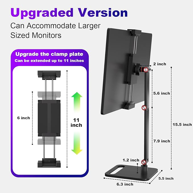 Portable Monitor Stand for Desk 15.6"17.6"18.5",Tablet / iPad Stand | Portable Monitor Holder 6-18.5",Adjustable Tablet Arm Mount, iPad Holder for Desk, for 4.7"-12.9" i Pad Pro/Air/Mini - Image 3