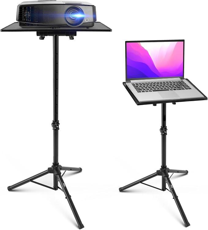 PYLE Laptop & Projector Stand, Tripod Stand With Adjustable Height 28"-50", Portable DJ Equipment Mount, Angle Adjustable Tray, Lightweight Metal Construction, Stage, Studio, Musicians & Performers by PyleUSA