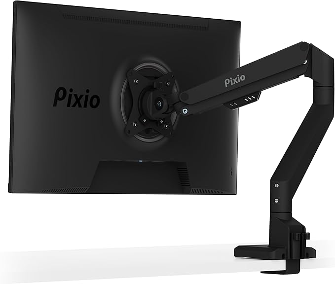 Pixio PS1S Wave Black Single Monitor Arm Stand Desk Mount - Fits up to 32 inches Monitors and up to 19.8lbs. VESA Compatibility and Integrated Cable Management by Pixio