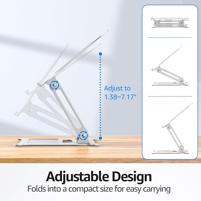 Adjustable Laptop Stand for Desk, 10-15.6“ Laptop Riser, Silver | Sturdy Aluminum Foldable Stand, Heat-Dissipation Design, Ergonomic Holder Fits MacBook/Dell/HP/Lenovo for Home/Office. - Image 4
