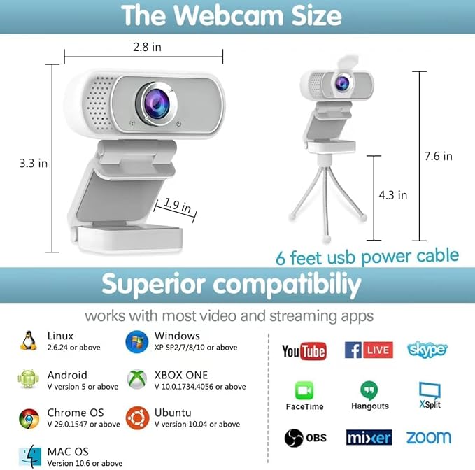 USB c Webcam with Microphone,1080P HD Web Camera for Computer PC Laptop | PC Webcam with Cover&Tripod,110°FOV Wide Angle,Plug&Play Streaming Camera for Switch 2 Laptop Mac Zoom,Teams,Twitch Gaming - Image 4