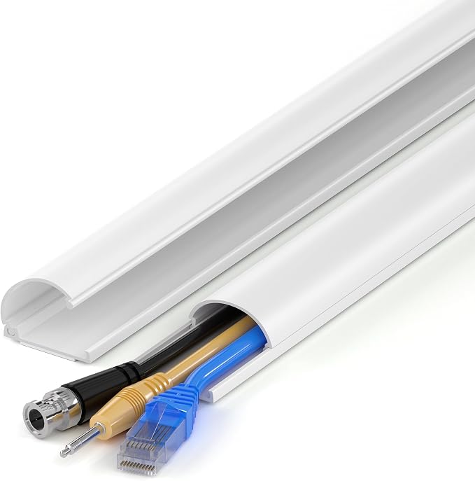 ZhiYo 34in Cord Hider for 2-3 Wall-Mounted TV Wires, 1.2"W x 0.55"H, White | Split-Hinge Design for Easy Installation, Half-Round Glazed Finish Ideal for Wall/Baseboard, Self-Adhesive, 2 Pack (17" Each) by ZhiYo
