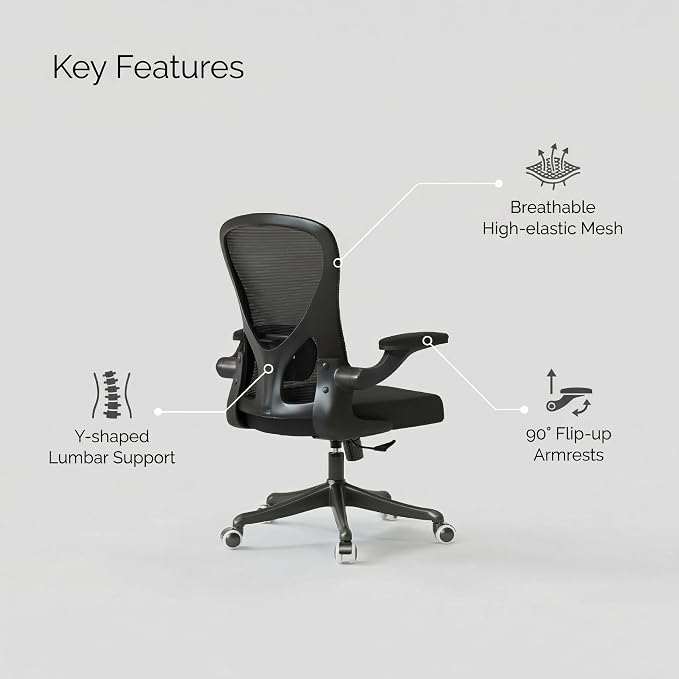 Ergonomic Office Desk Chair High Back Mesh Computer Chair Adjustable Chair | 360° Swivel Adjustable Lumbar Support & Flip-Up Armrests capacity 300 lbs capacity - Image 6