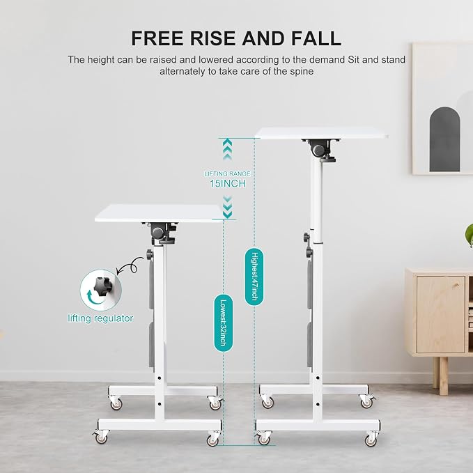 KOUPA 24 Inch Adjustable Height Flip Writable Standing Desk with Wheels,Bag | Writable Erasable Tempered Glass Desktop Mobile Desk With Eraser, for Home Office, Small Spaces, White, Height 32inch-47 inch - Image 9