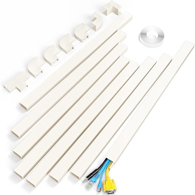 Yecaye Cord Covers for Wires on Wall, 113in, W1.18in H0.67in, Beige | TV Cord Hider, Large Cord Organizer for 3-4 Wires, Cable Management Kit, Easy Install by Yecaye