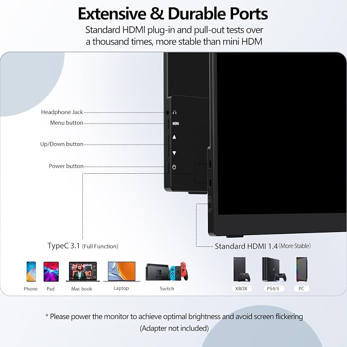 InnoView Portable Monitor Touchscreen 15.6" 1080P 10-Point Touch Screen Monitors Portable with Protective Sleeve Built-in Stand, 1200:1 HDMI USB C Travel Monitor for Laptop, PC, Mac, Phone, Switch - Image 7