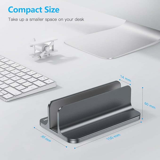 OMOTON Vertical Laptop Stand Holder, Adjustable Dock for MacBook, Gray | Aluminum Stand for MacBook Stand, Fits Chromebook & Gaming Laptops up to 17.3 in, Office Desk Organization, Space-Saving - Image 3