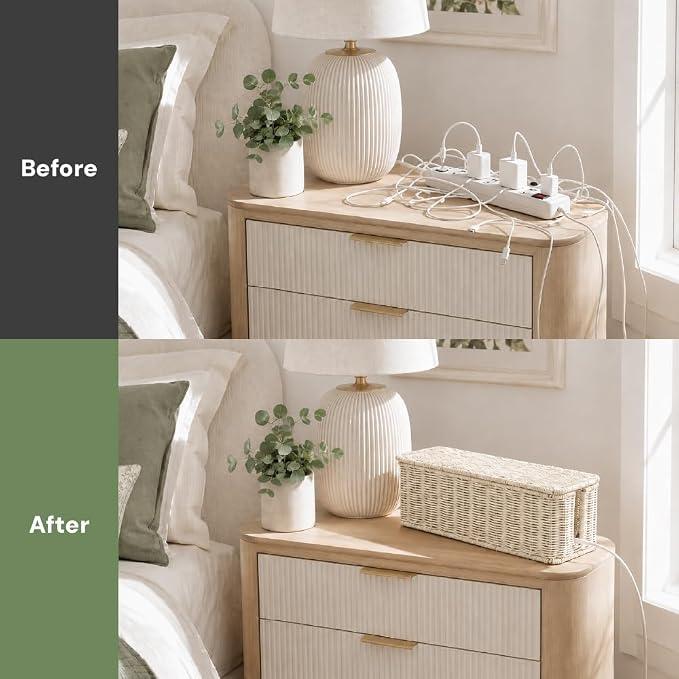 Cable Management Box, Handmade Rattan Cord Organizer for Power Strip | Open Slots Cord Hider for Power Strip, Router & USB Hub, Registered U.S. Design Patent - Image 5