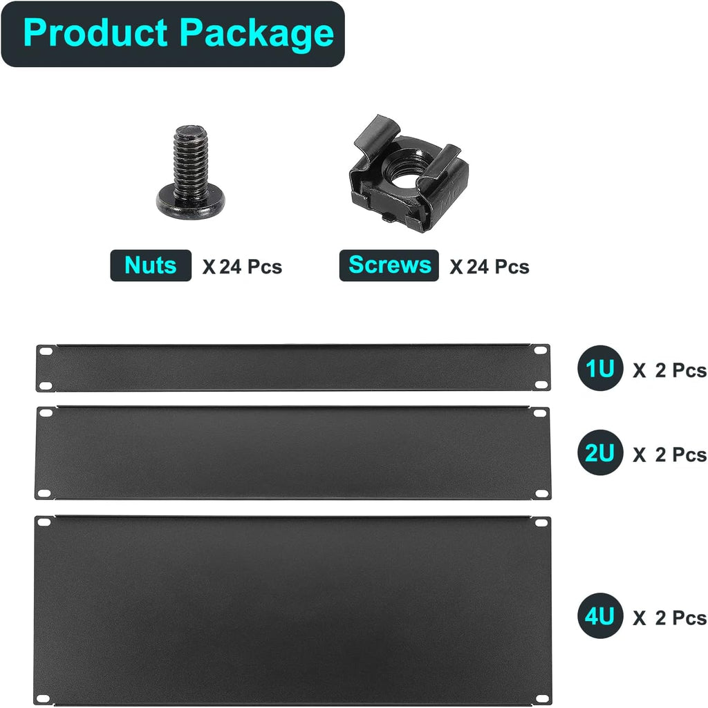PATIKIL 6 Pcs 1U,2U,4U Blank Panel Metal Rack Mount, 19 Inches, Filler Panel Mount Spacer Rack Blanking Panel Kit for Enclosure Server Rack Cabinet Black (Pack of 2) - Image 5