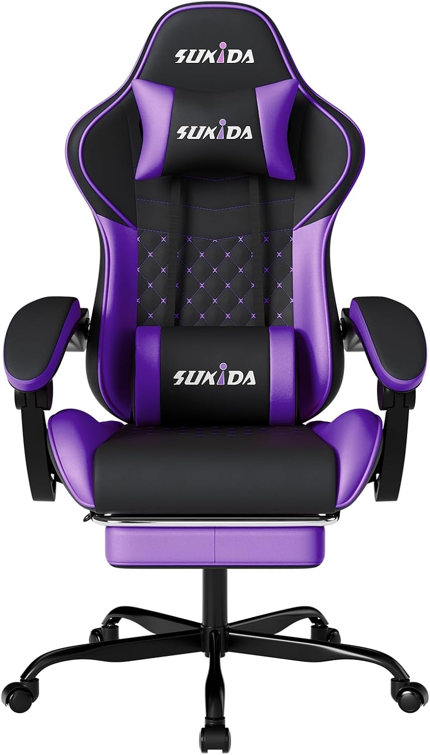 Ergonomic Video Gamer Chairs Gaming Computer Chair Gamer Chairs for Adults Massage Lumbar Support Swivel Height Adjustable Headrest Backrest by SUKIDA