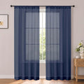 Navy Blue Sheer Curtains 84 inches Long for Living Room 2 Panels Set | Sheer White Curtains for Bedroom, Rod Pocket Airy Light Filtering Window Treatments, 2pcs, Each Panel 42" Width x 84" Long by OWENIE