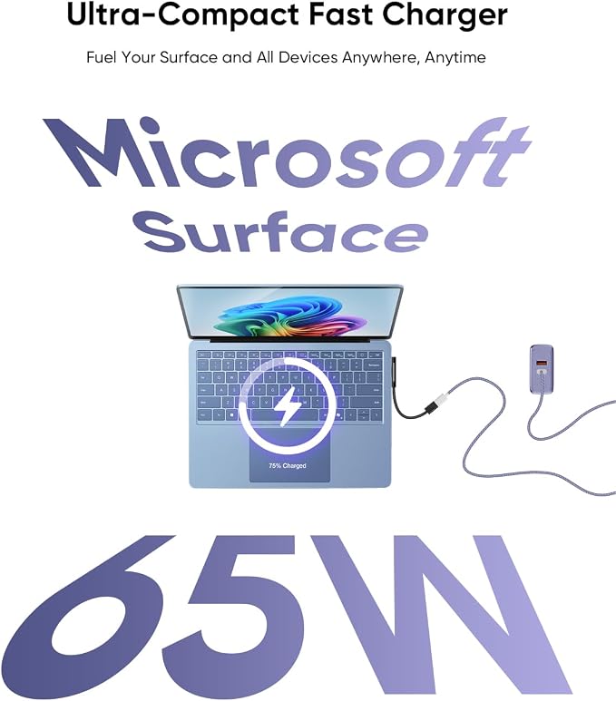 Microsoft Surface Charger, 65W Surface Pro Charger for 12/11/10/9/8/7/6/5/4/3/X, Compatible with Both Microsoft Book/Laptop/Tablet and All USB-C Deviece (Blue) - Image 3