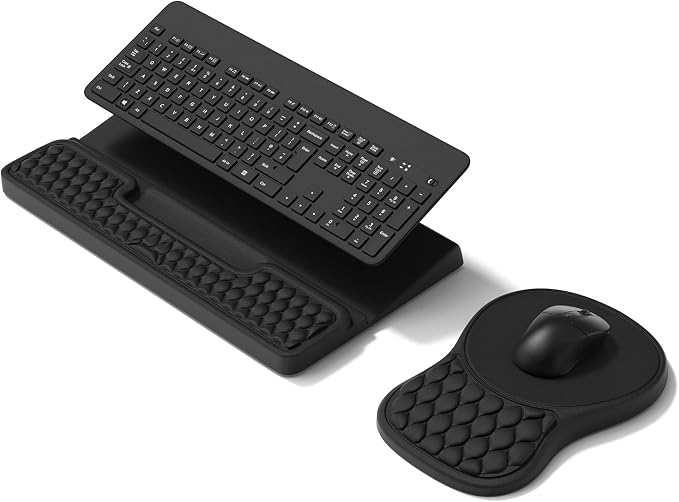 Ergonomic Keyboard and Mouse Pad Combo with Stand/Wrist Rest, Black | Keyboard Riser Mousepad for Desk with Soft Memory Foam, Comfy Massage, Non-slip PU Base,Carpal Tunnel Pain Relief - Image 9