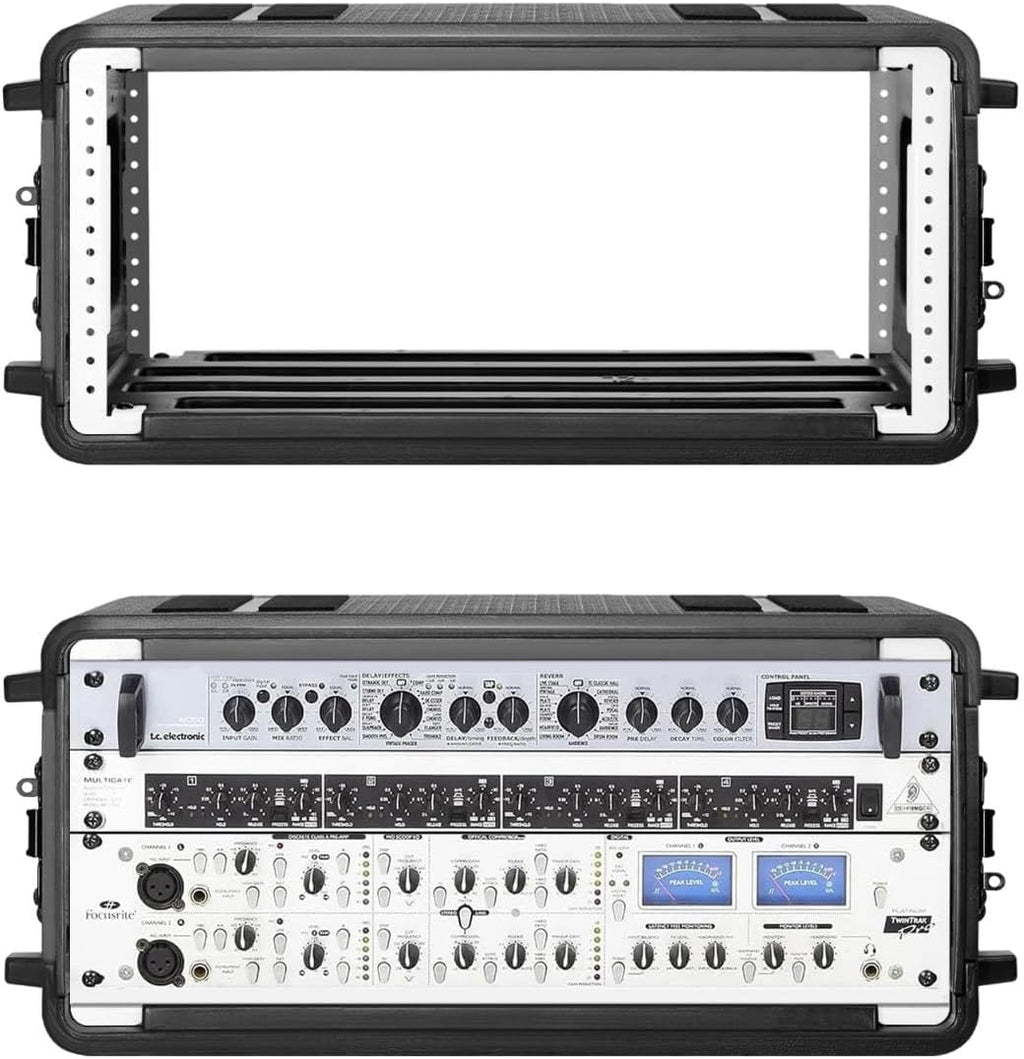 4U Rack Case Shallow 12" Depth, 19" Rackmount Flight Cases Easy Installation Portable Carry Watertight Dust Proof 2 Space Shockproof Mount Racks with Microphone Compartments Space Saving - Image 4