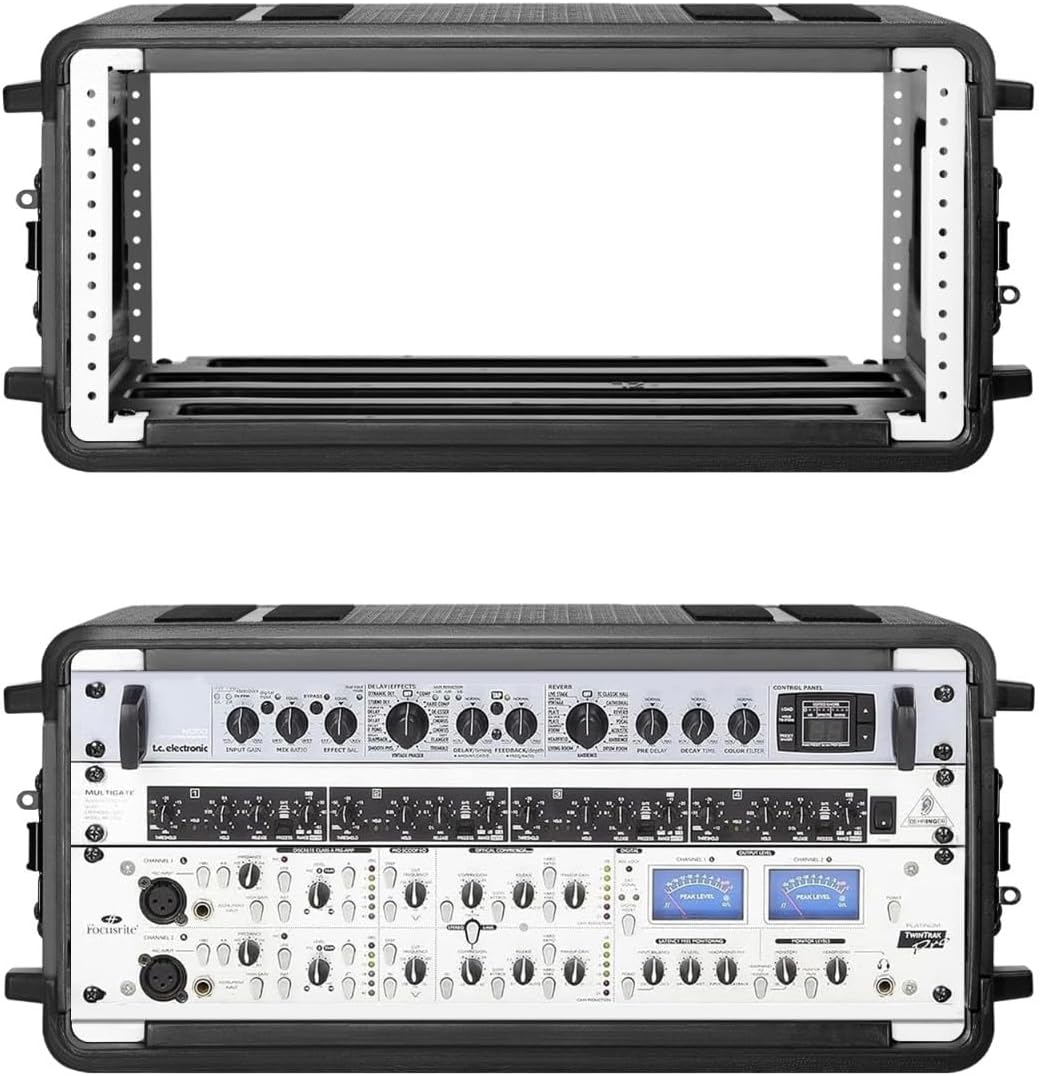 4U Rack Case Shallow 12" Depth, 19" Rackmount Flight Cases Easy Installation Portable Carry Watertight Dust Proof 2 Space Shockproof Mount Racks with Microphone Compartments Space Saving - Image 4