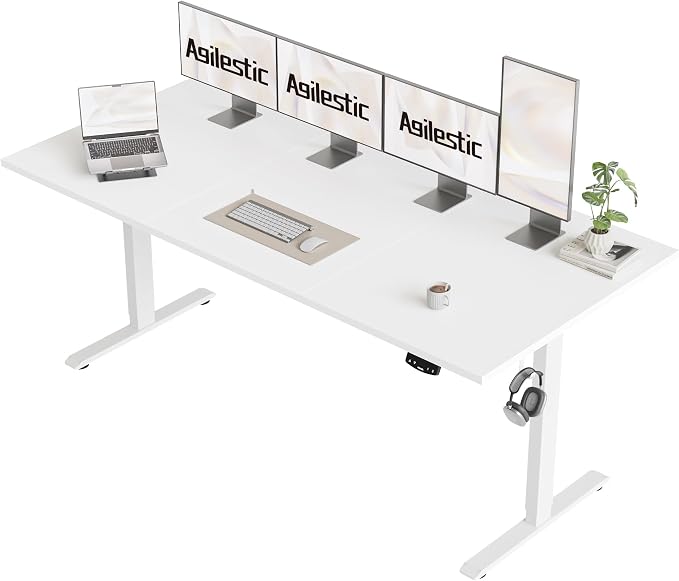 Agilestic 71 * 32 Inch Height Adjustable Electric Standing Desk, White | Sit Stand Up Computer Desk, Memory Presets, Stable Steel Frame,154 lbs, Easy Assembly, Splice Board, Long desk, Home Office by Agilestic