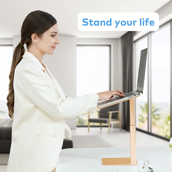 Laptop Stand for Desk, Ergonomic Sitting and Standing Laptop Riser for Notebook MacBook 11-17 Inches，DJ Laptop Stand Adjustable Height from 7-15 Inches Aluminum(Gold) - Image 3
