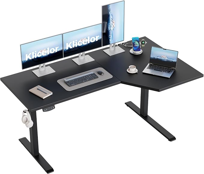 Klicelor L Shaped Standing Desk 59 x 35.4 Inch, Electric Height Adjustable Corner Desk for Home Office Workstation, Ergonomic Sit Stand Computer Table with Memory Controller, Black by Unknown