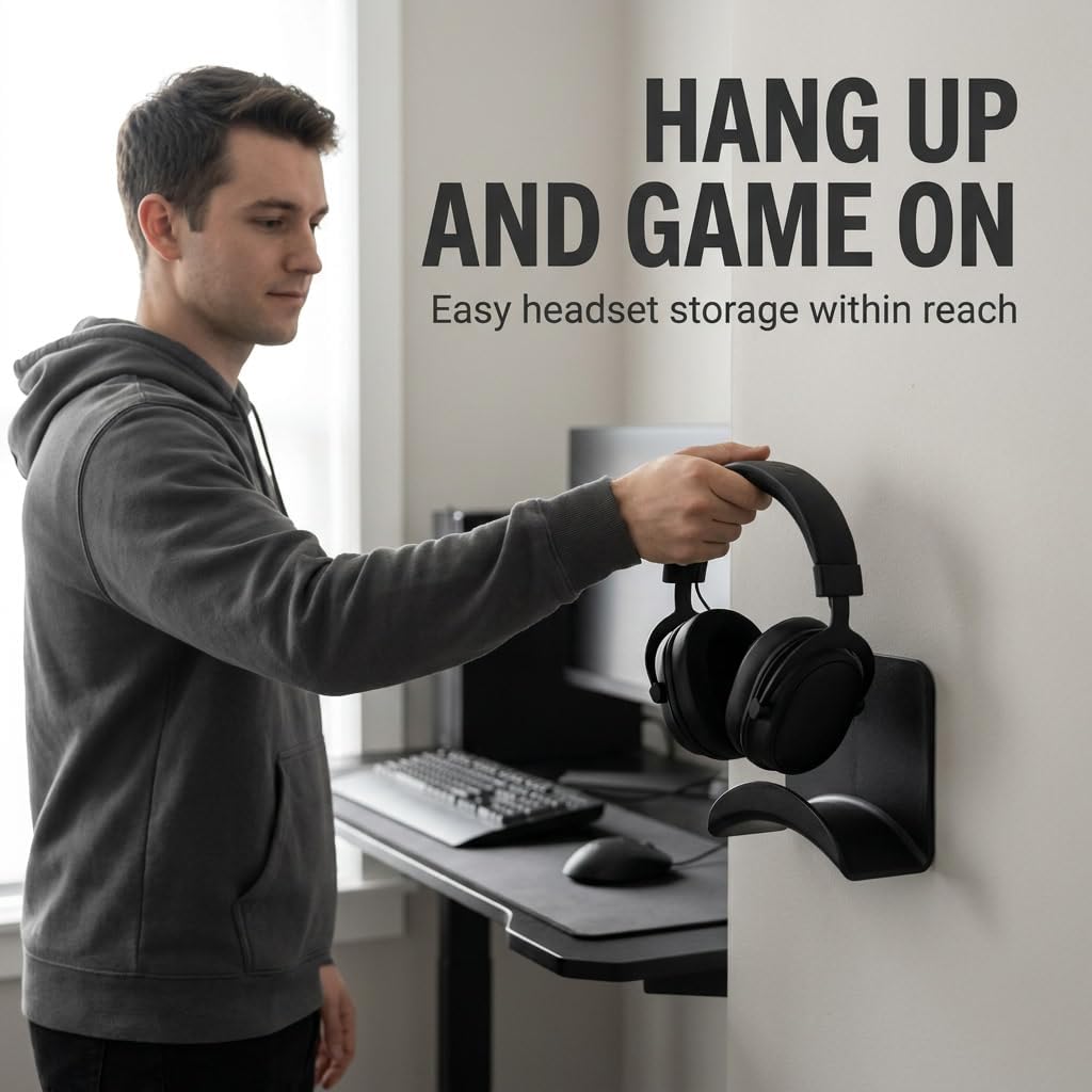 4Pcs Headphone Bracket, Wall-Mounted Headphone Holder, Stick-on Headset Hook Stand, Gaming Earphones Hanger(Black and White) - Image 5