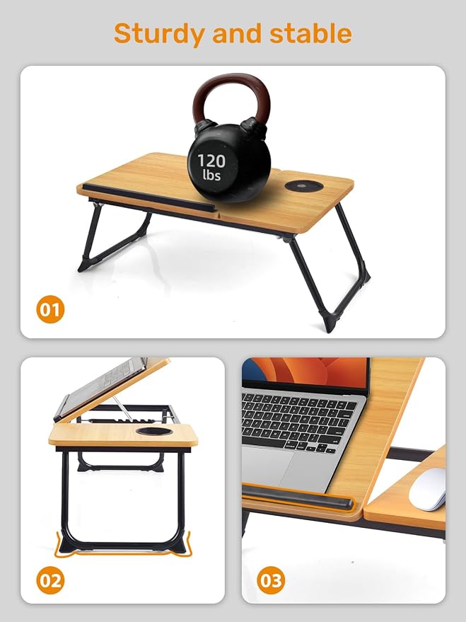 Lap Desk for Couch/Sofa/Floor, 5-Angle Adjustable Bed Desk with Foldable Legs &Cup Holder, Light Weight Bed Tray Table for Writing/Eating/Reading, Portable Laptop Stand for Adults, Kids - Image 7