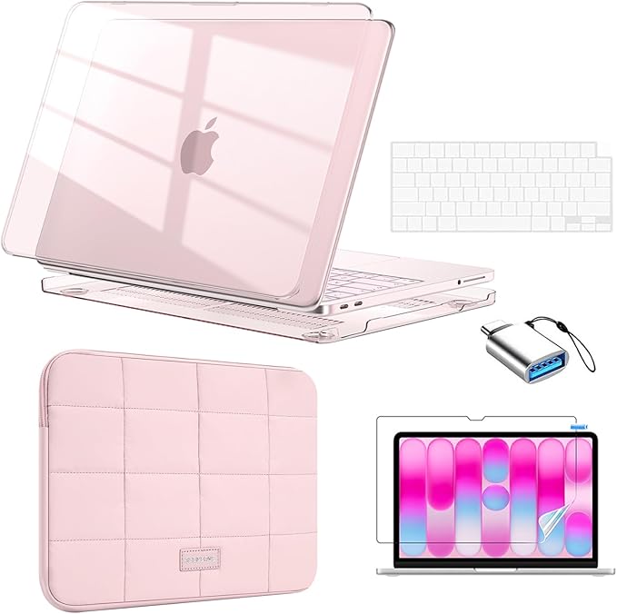 EooCoo for MacBook Neo Case 13 inch 2026 Model A3404, Crystal Blush | Crack & Scratch Resistant, Sturdy, Hard Shell Case & Sleeve Bag & Type C & Keyboard Skin & Screen Film, Mac Neo Accessories by EooCoo