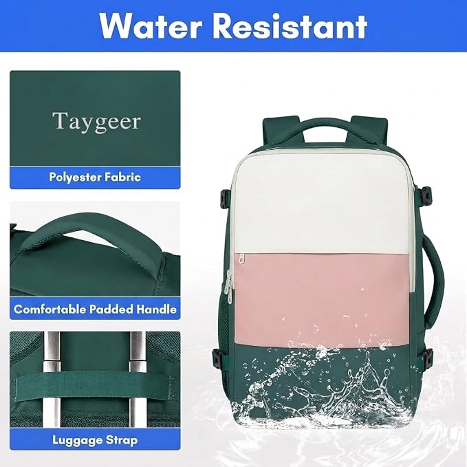 Taygeer Carry On Backpack, 35l Travel Backpack for Women Airline Approved | Cute Underseat Personal Item Travel Bag with Shoe Pouch, Casual Daypack Gifts for Friend Weekend, Beige Peacock Pink - Image 7