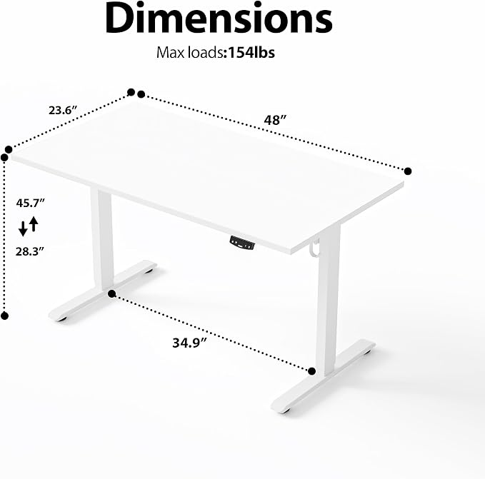 Agilestic Electric Height Adjustable Standing Desk, 48 Inch, White | Smooth Height Adjustment, Memory Presets, Hooks, Stable Steel Frame,154 lbs Capacity, Easy Assembly, Splice Board - Image 3