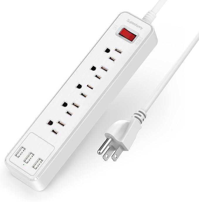 Power Strip, SUPERDANNY Surge Protector, 5 Outlets, 3 USB Ports, 4.5 Ft Extension Cord, 900 Joules, Mountable, Overload Switch, Protected Indicator Light, Multiple Protections for Home Office, White | 900 Joules, Mountable, Overload Switch, Protected I... by SUPERDANNY